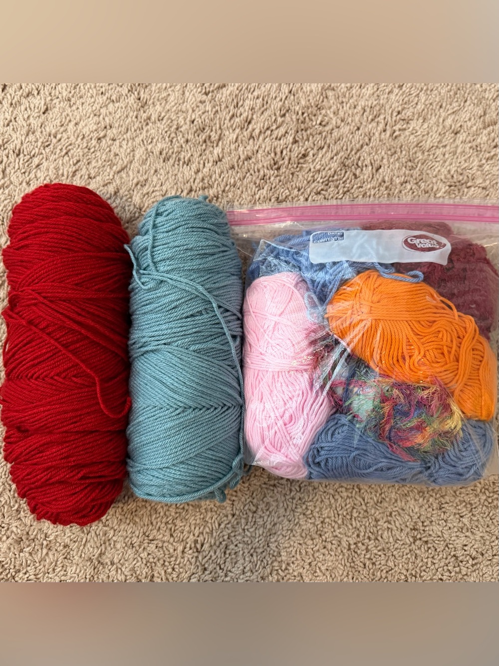 bundle of different colored yarn